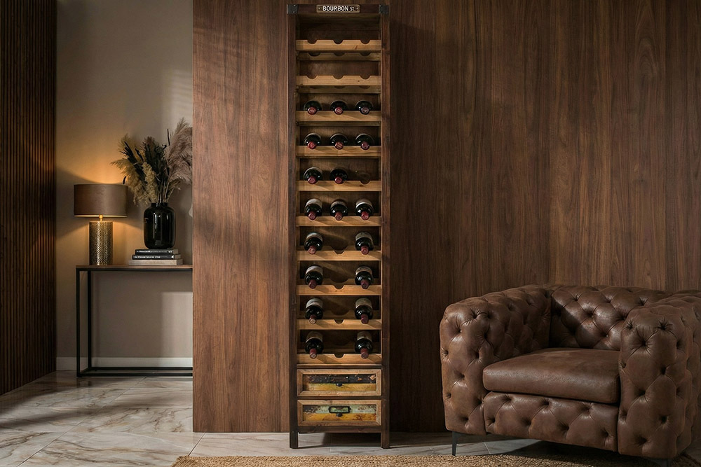 Authentisches Weinregal BODEGA 190cm natur Pinienholz Flaschenregal Schubladen