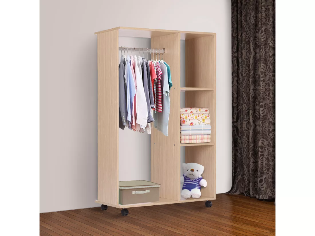 Armoire penderie armoire de rangement mobile panneaux de particules coloris chêne clair
