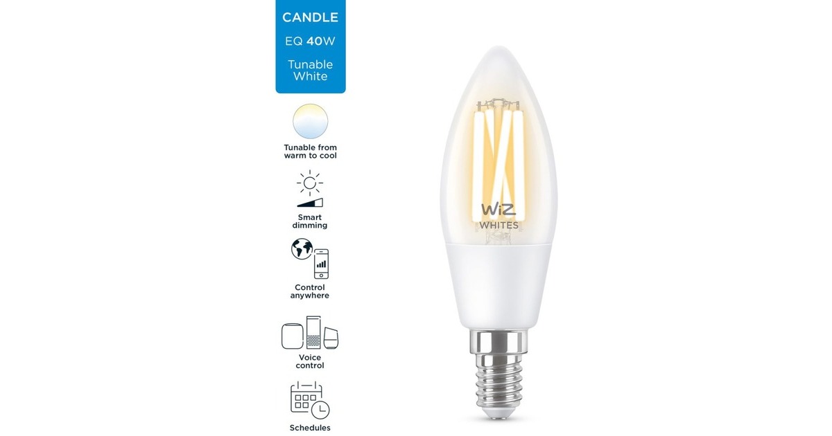 WiZFilament doorzichtig C35 E14 ledlamp  (Wifi + Bluetooth protocol)