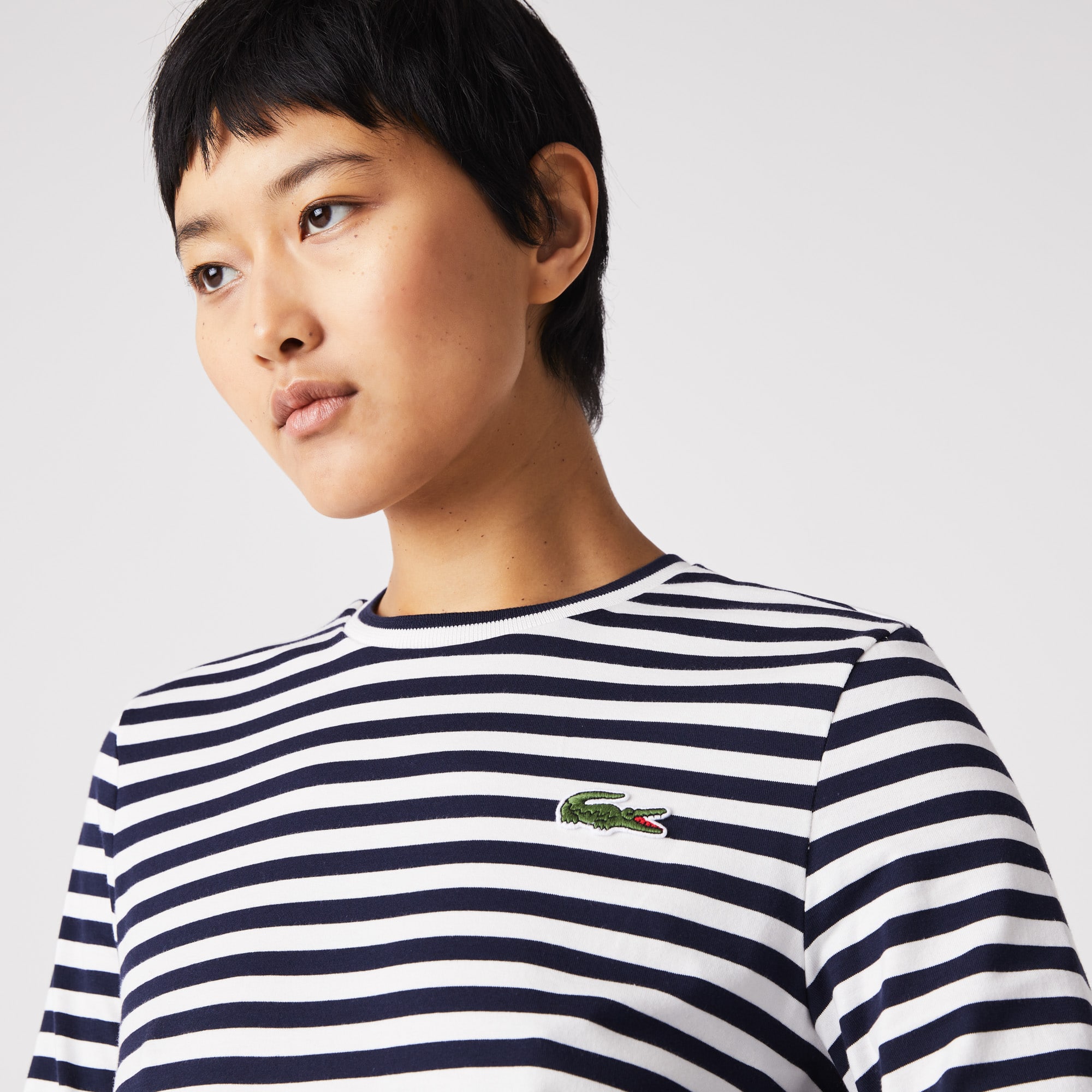 T-shirt manches longues femme Lacoste à rayures en jersey de coton T-Shirts - Bleu - Lacoste - Femme
