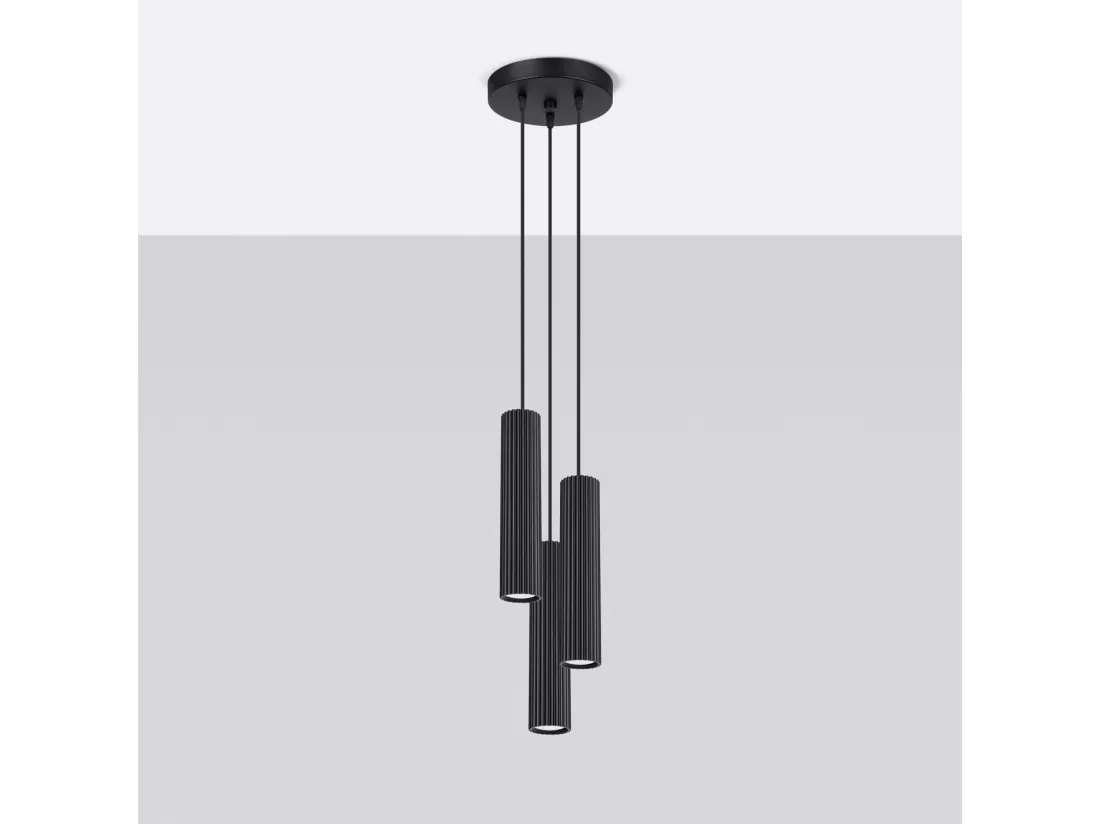 Lampe à suspension Karbon minimaliste en aluminium - 3 sources lumineuses - L.19,5 x H.108 cm - noir