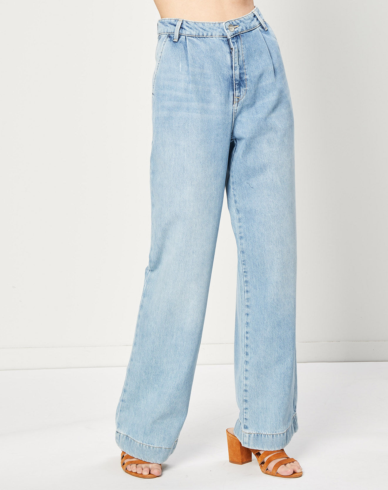 Esprit Jean Wide en Coton & Lin mélangés à taille haute bleu clair