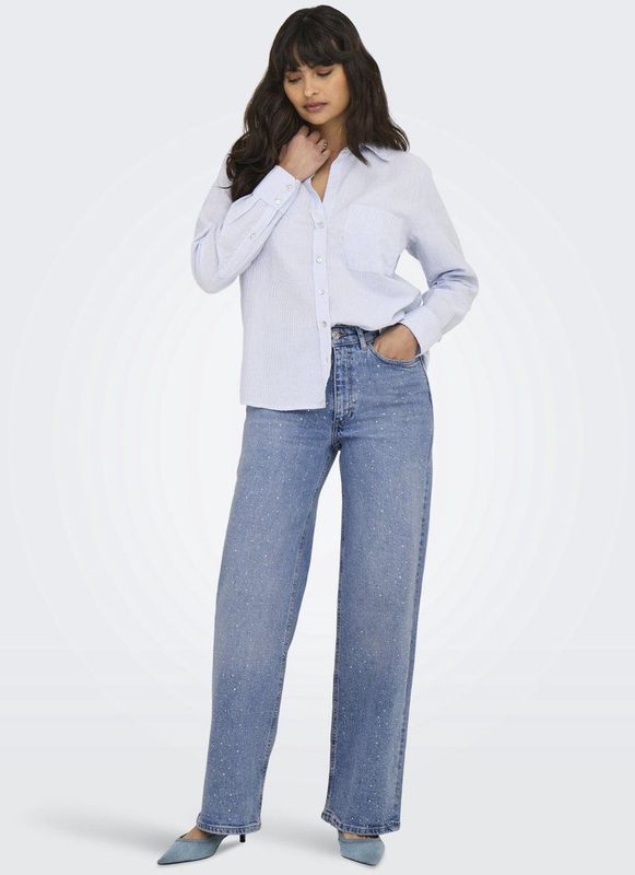 Only - Onljuicy Hw Rhinestone - Jeans - Medium Blue - Dames