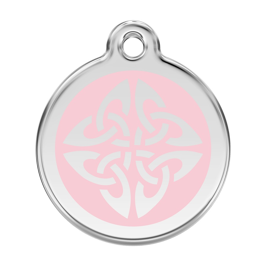 Placa de identificação para cães em aço inoxidável esmaltado rosa com estampa tribal de flechas