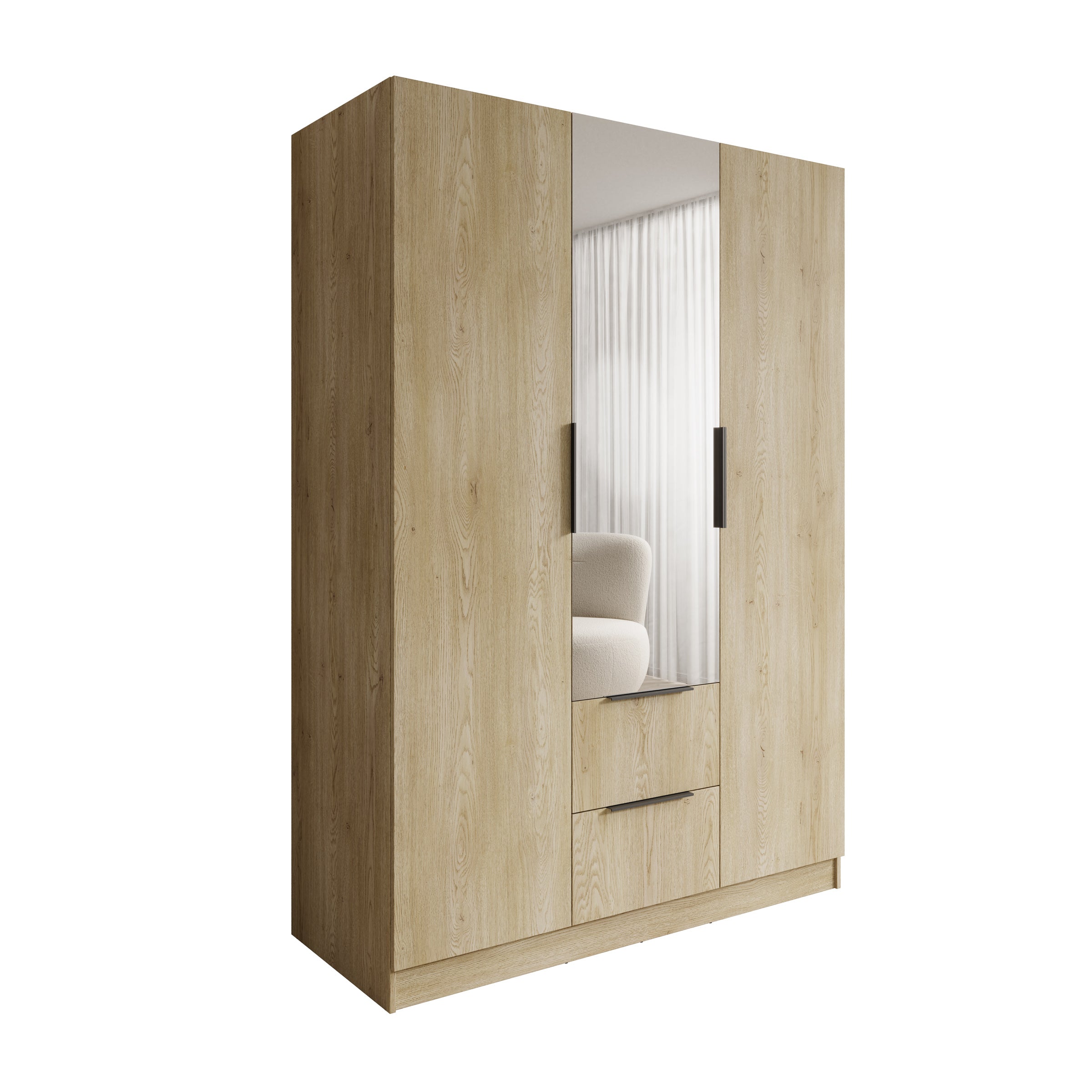 Caliero - Kledingkast 3-deurs met spiegel - Eikenpatroon - 150x60x216 cm