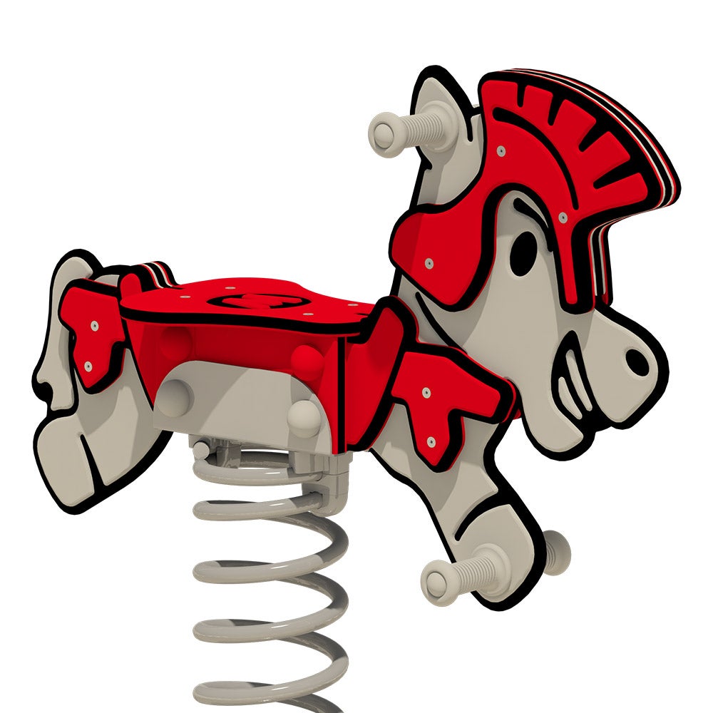 WICKEY Spring Rocker PRO Horse Rumbley - BETONANKER - Openbare springstoel volgens 1176 - voor openbare en particuliere ruimtes. Vandaalbestendig - grijs/rood
