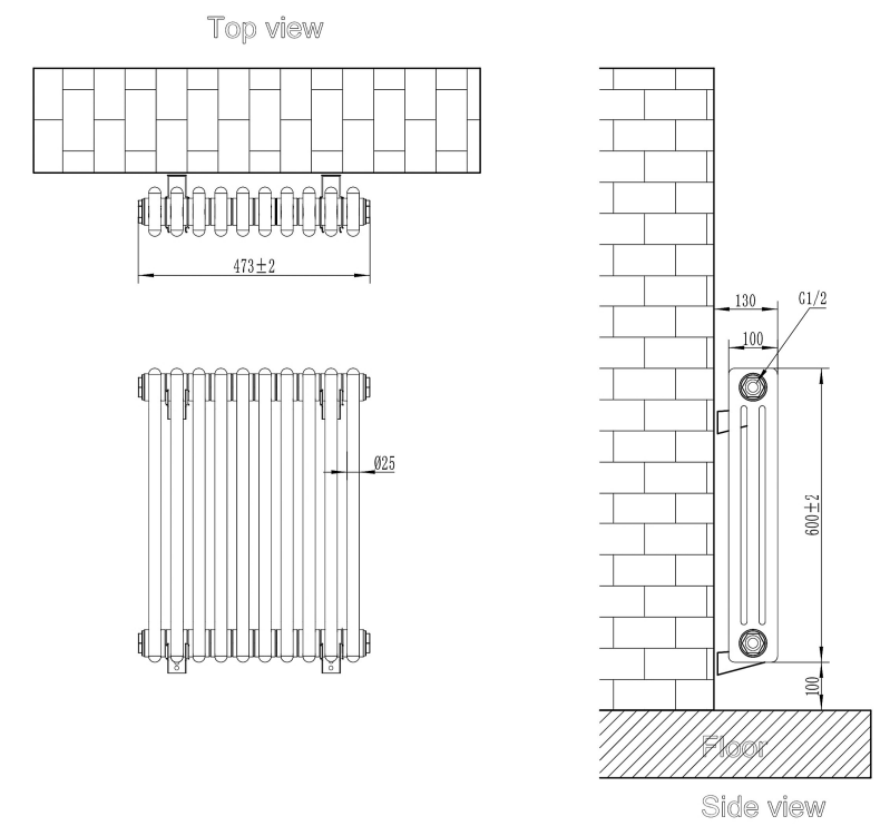 Eastbrook Rivassa 3 koloms radiator 45x60cm staal 816W antraciet
