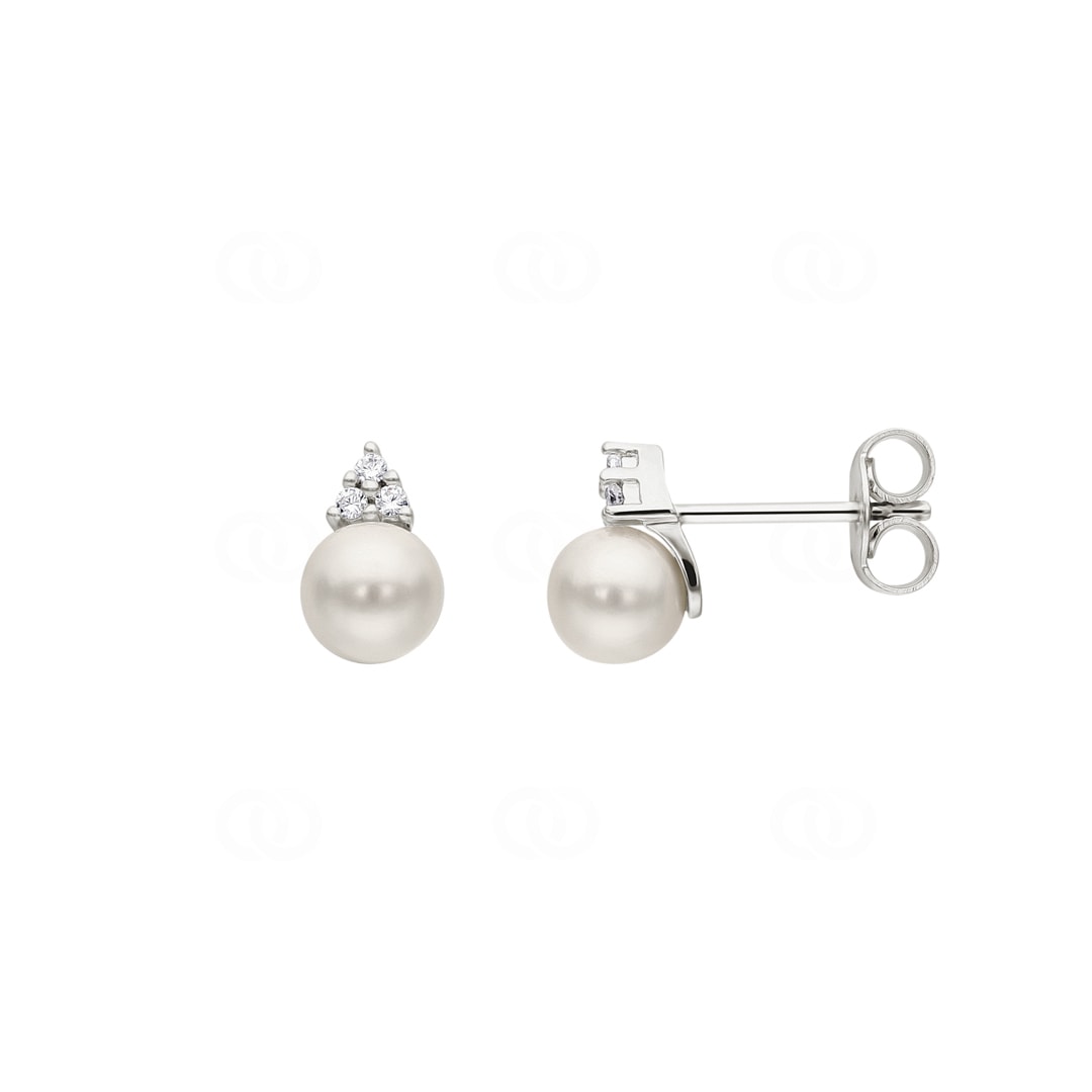 Ohrstecker 925 Silber rhodiniert mit Kunstperlen 6mm & Zirkonia
