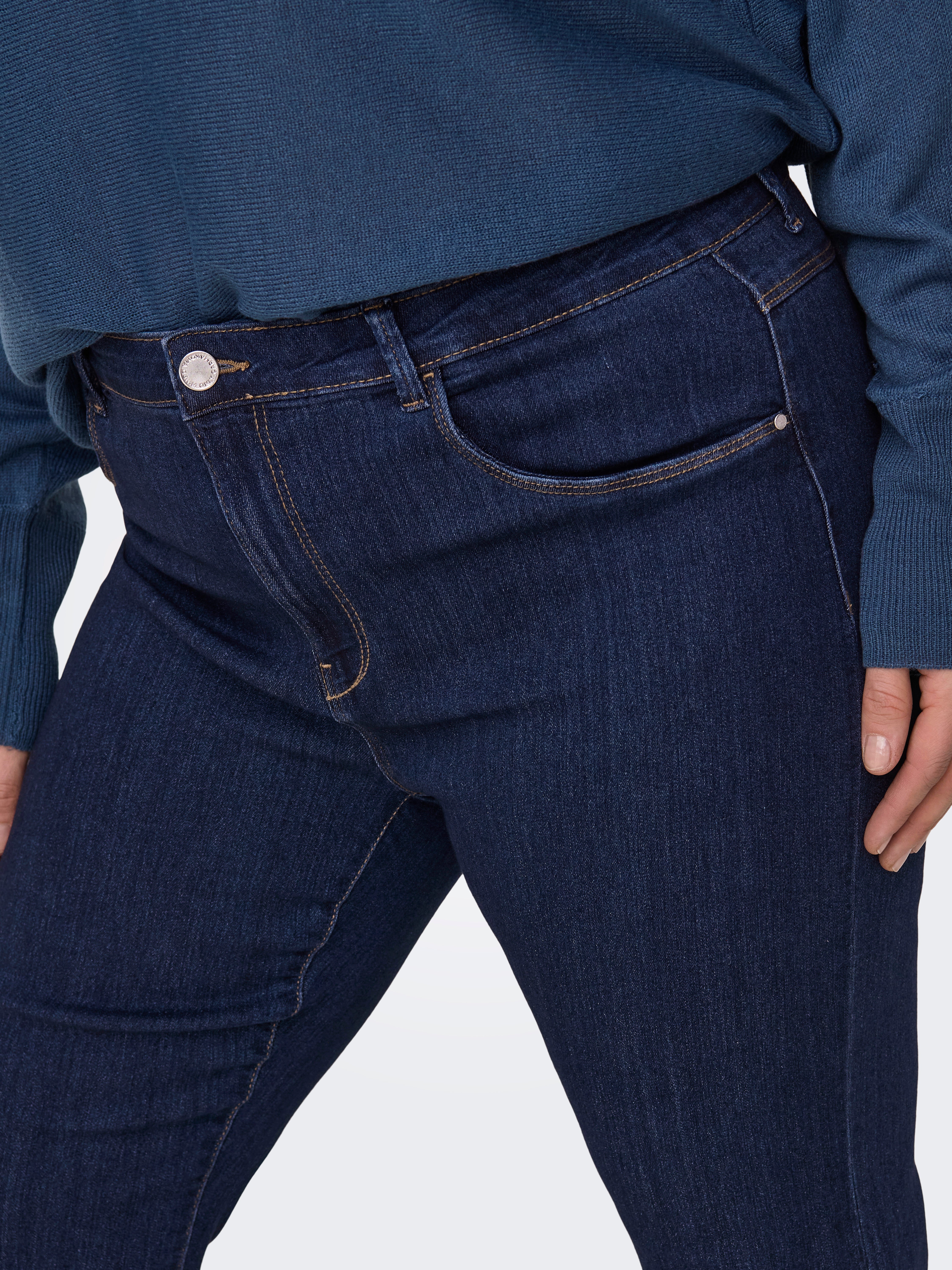 CARTHUNDER Mittlere Taille Ausgestellt Jeans Dark Blue Denim