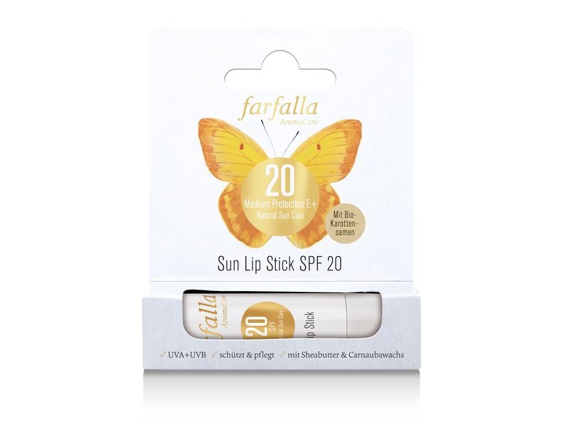 Farfalla Lippenpflege Medium Protection E  Sun Lip Stick SP Eine sichere Pflege für die empfindlichen Lippen, schützend und feuchtigkeitsspendend dank mineralischem SPF 20