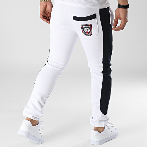 Pantalon Jogging A Bandes Mantibe Blanc Bleu Marine