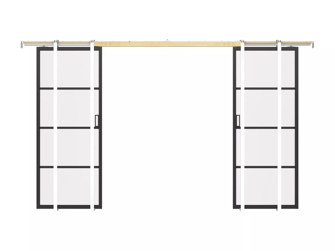 Porte coulissante double avec système à galandage - aluminium et verre trempé transparent - 2 x H205 x L73 cm - SINCA II