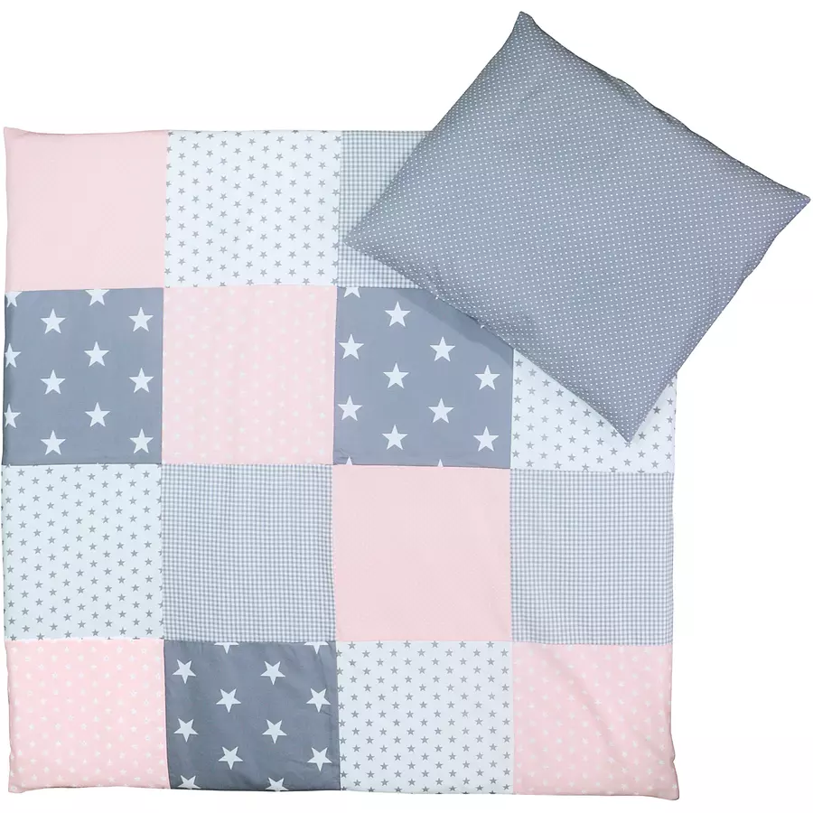 Ullenboom Baby Bettwäsche-Set Rosa Grau 80 x 80 cm + 35 x 40 cm