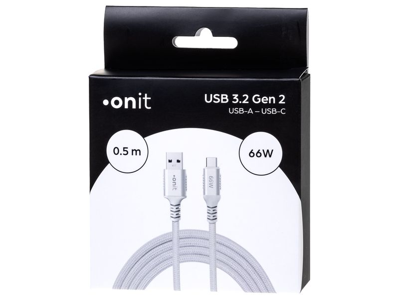 onit USB 3.1-Kabel USB A - USB C 0.5 m, Weiss Verbindungskabel mit geflochtener Nylonummantelung