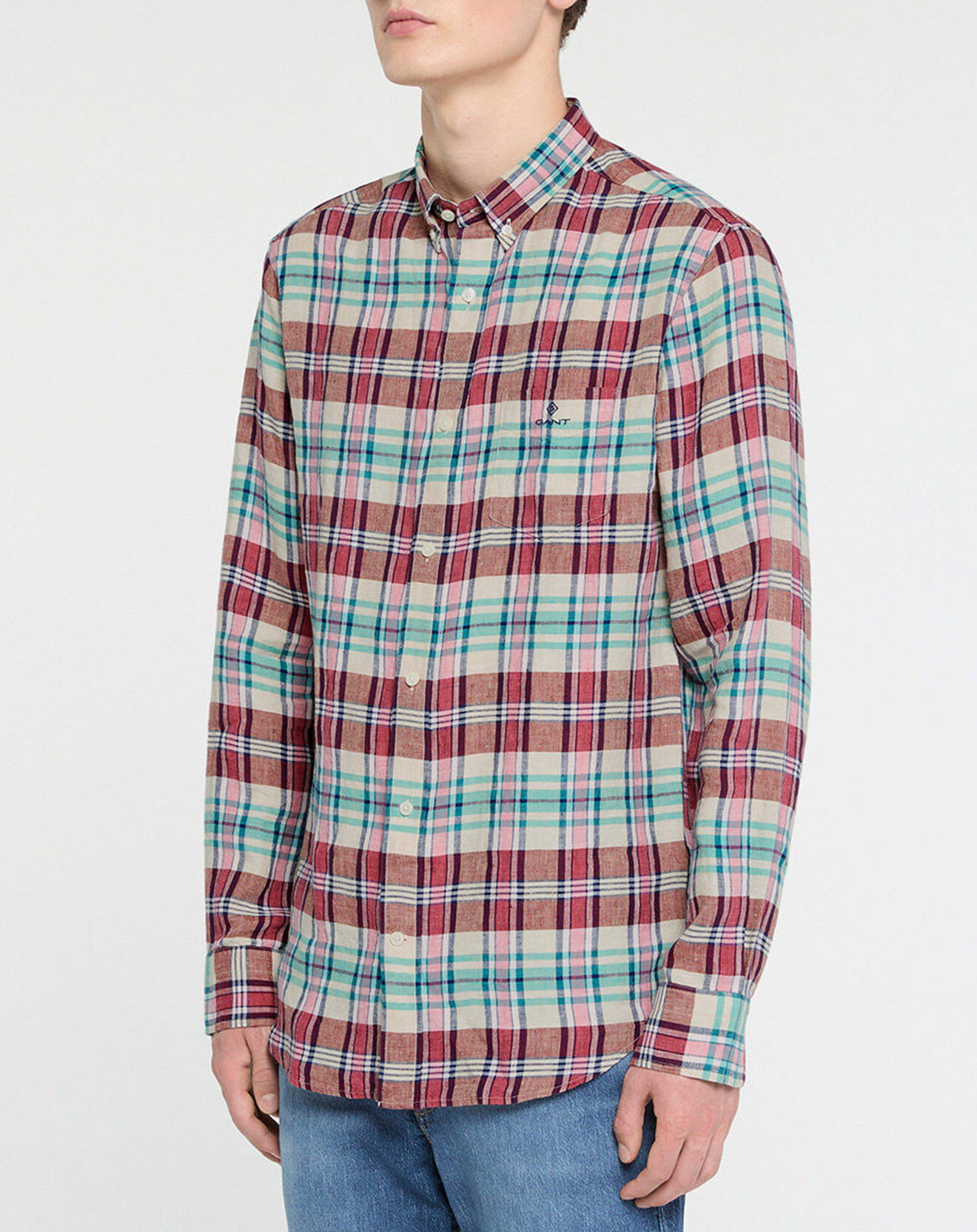 Gant Chemise 100% Lin rayée Madras rouge