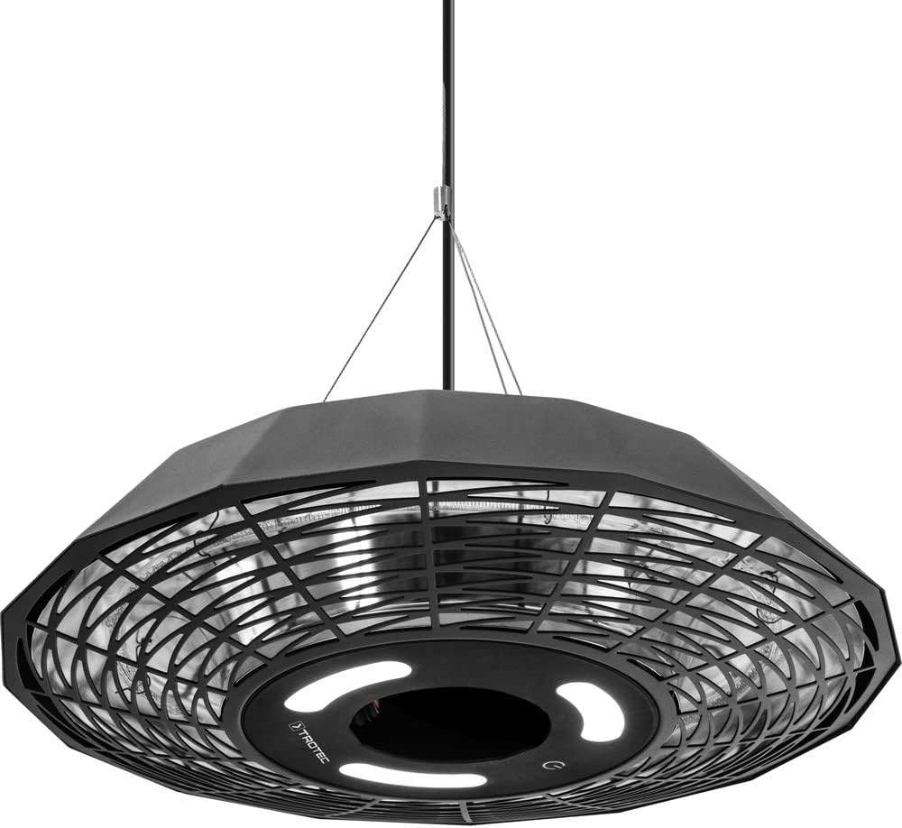 TROTEC Infrarot-Deckenheizstrahler IR 2010 SC – 2.000 W, 360° Rundumwärme, LED-Beleuchtung, IP45 wetterfest, Fernbedienung, Aluminiumgehäuse, für Terrasse & Gastronomie