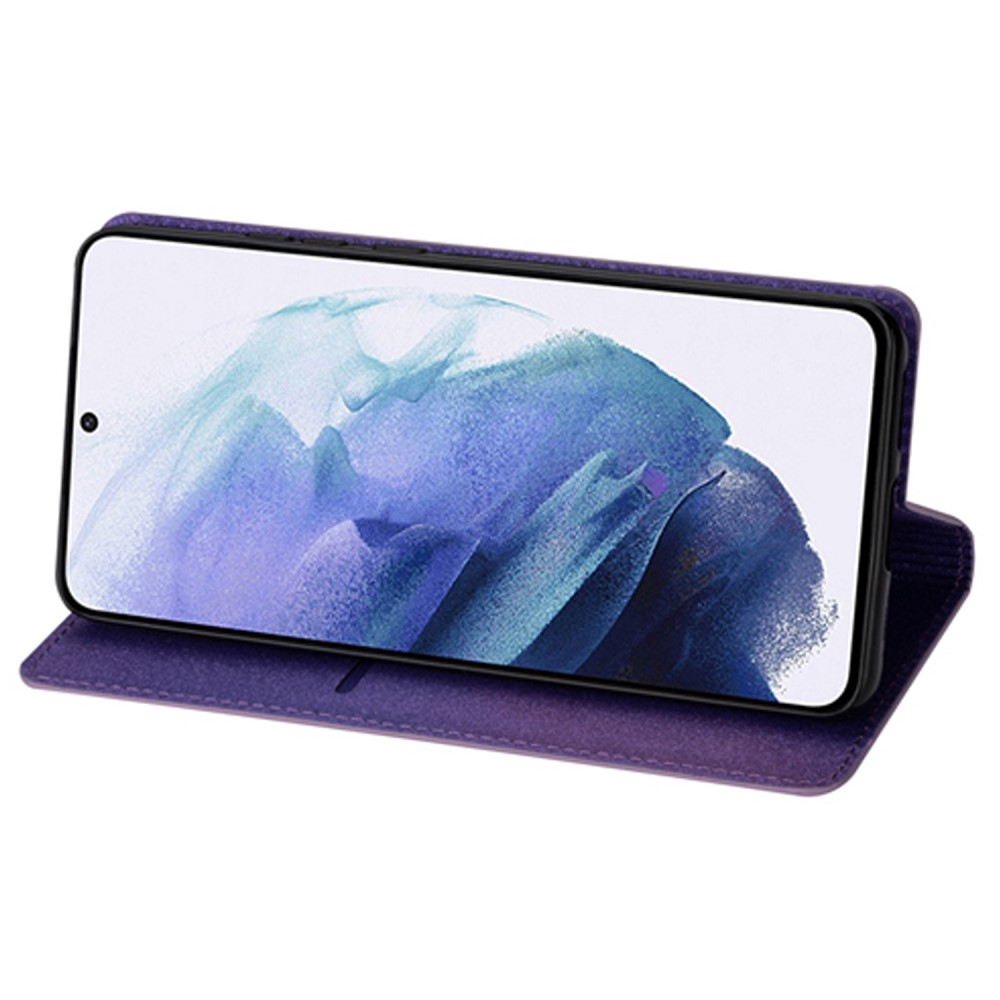 Samsung Galaxy A55 Flip Wallet Cover Leder Tasche Glitzer Optik - Lila