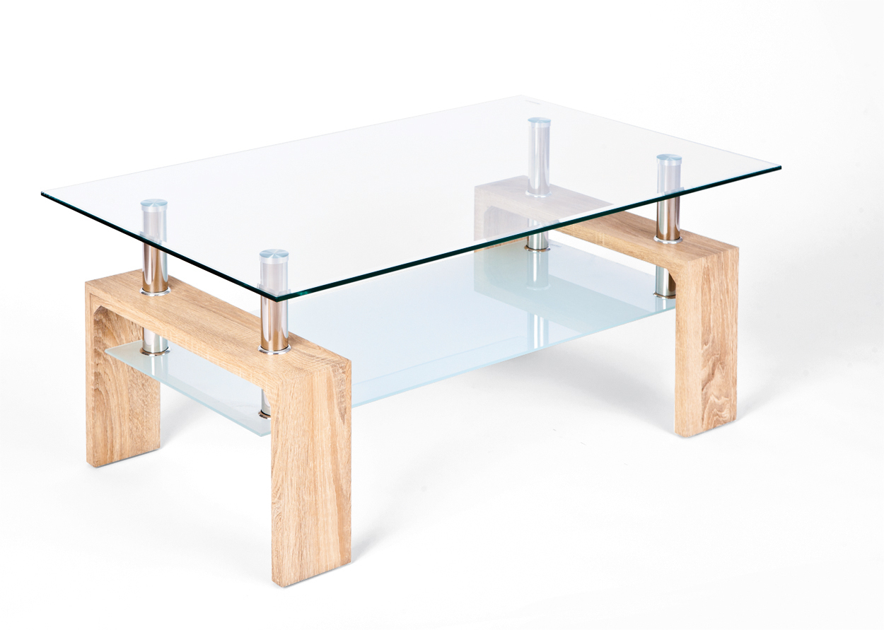 Couchtisch LOANA - Sonoma Eiche - Glas - 100x60 cm
