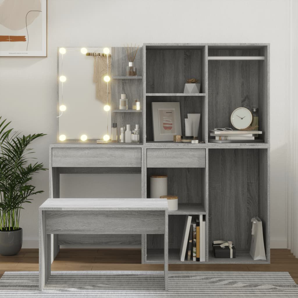 vidaXL Kaptafelset met LED-verlichting, Sonoma grijs eiken