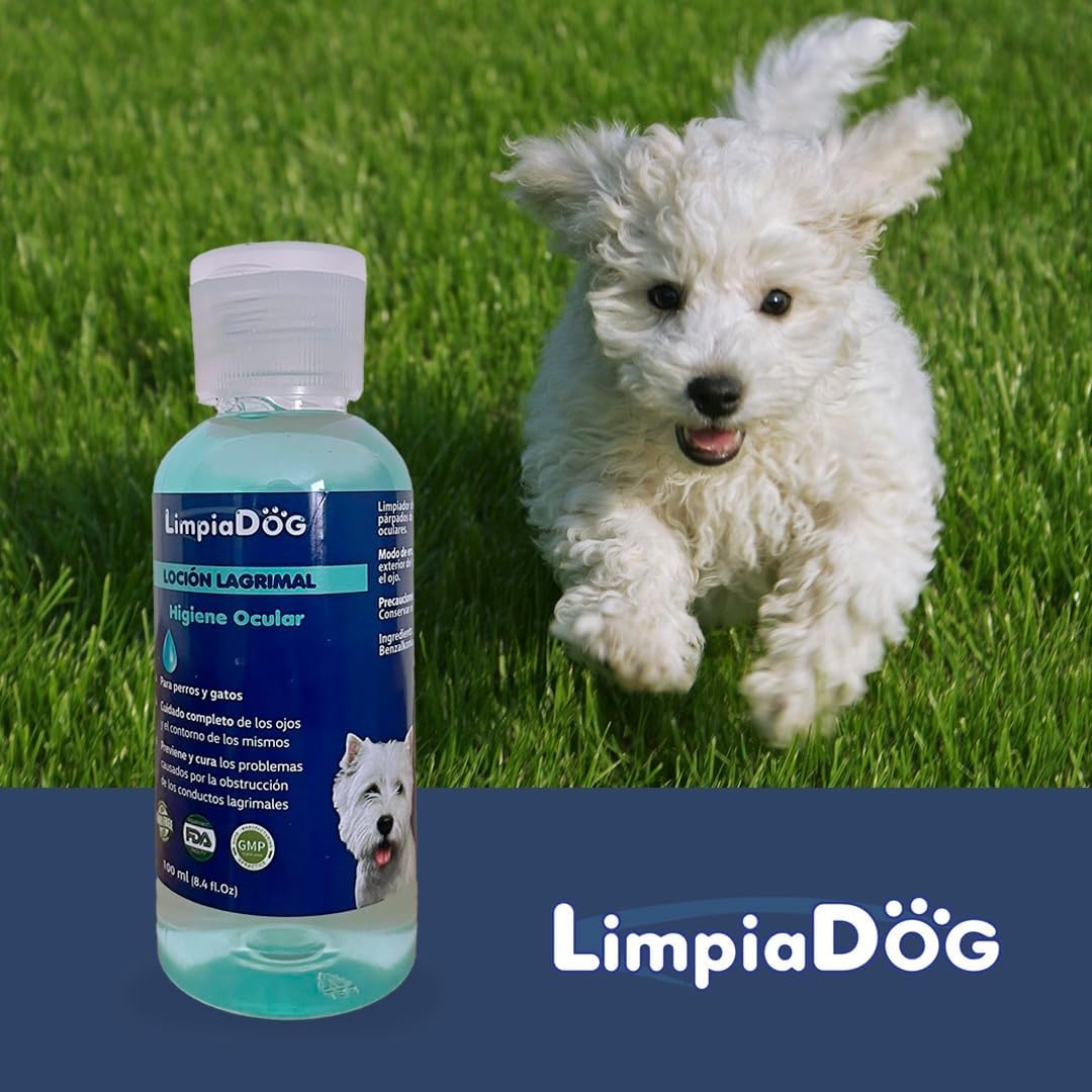 Limpador de manchas lacrimais Limpiadog para olhos radiantes: Limpador de olhos e canal lacrimal para animais de estimação, cães e gatos, 100 ml