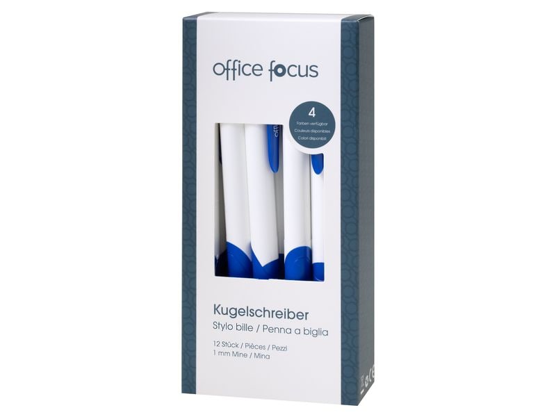 office focus Kugelschreiber Office Focus 1 mm Mine, Blau, 1 Druckkugelschreiber mit Clip und weichem Griff