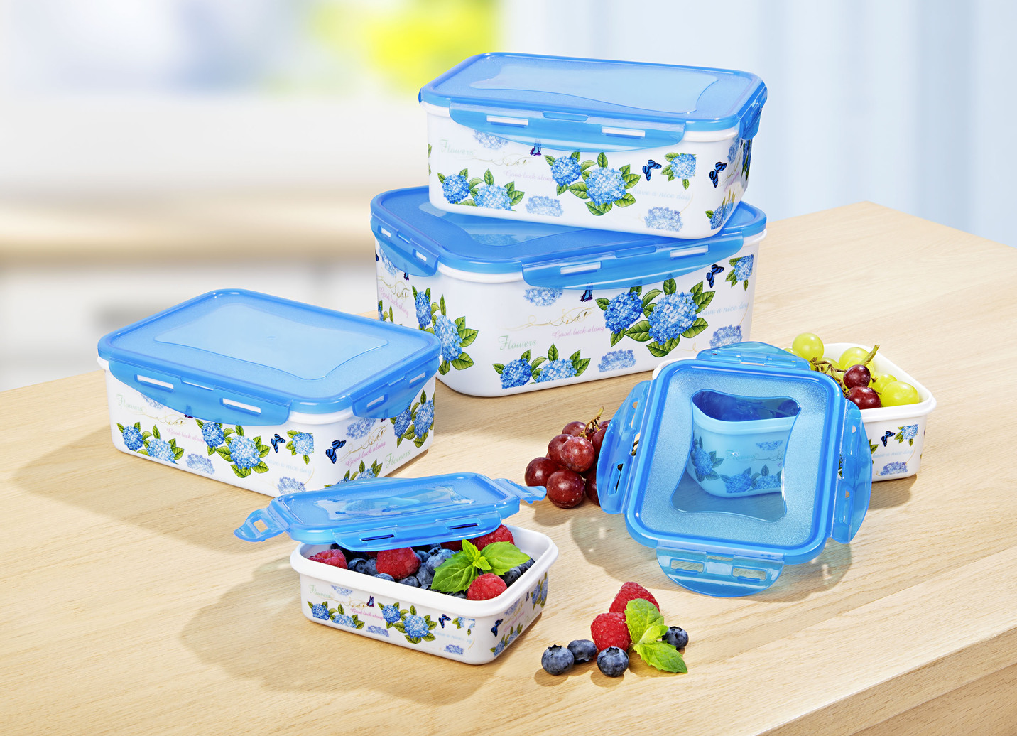 Dosen-Set eckig, 10-teilig mit schönem Hortensien-Dekor
