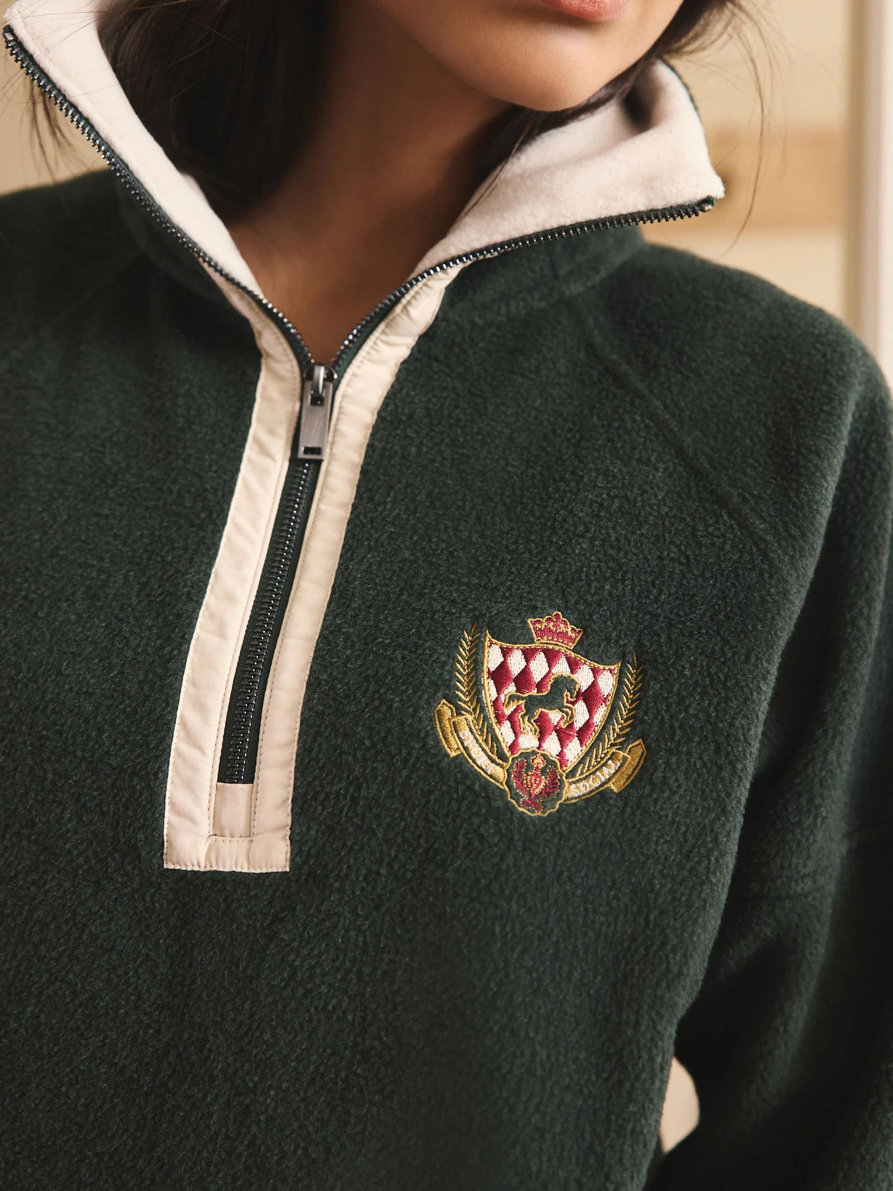 Groen/ecru - Fleece met rits tot aan de borst