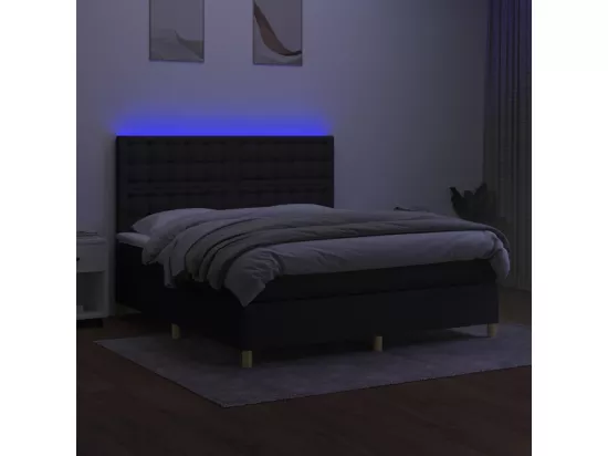 Sommier tapissier avec matelas et LED Noir 180x200 cm Tissu