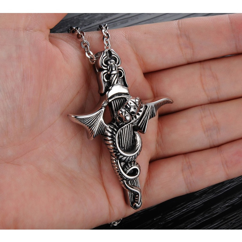 Collier Pendentif Homme Dragon en Acier Inoxydable