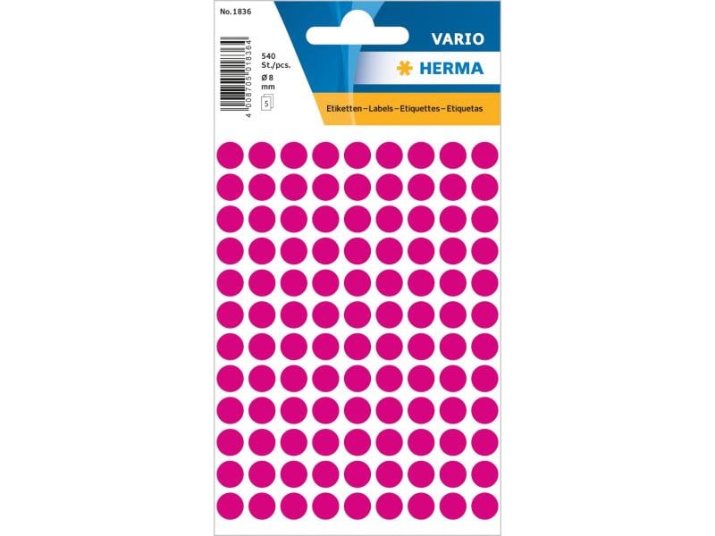 Herma Stickers Klebepunkte Vario Ø 8 mm, Pink Markierungspunkte Sticker