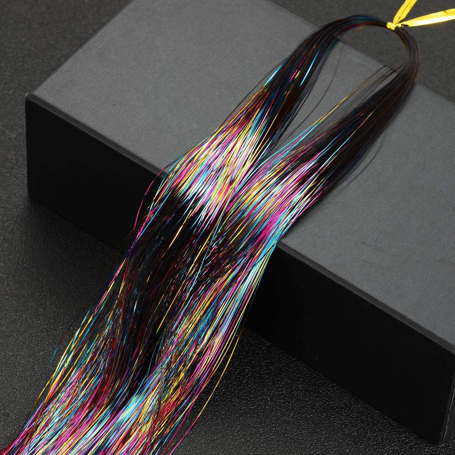 (120cm) Lametta Haar Strähnen Glitzer Haarverlängerung Hair Tinsel - Bunt