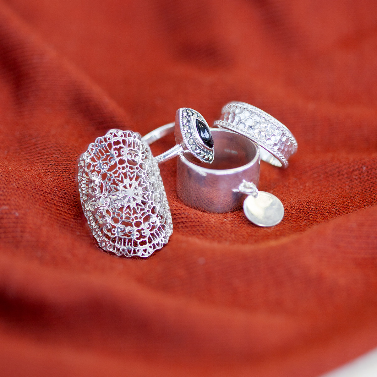 Bague argent 925 pampille disque