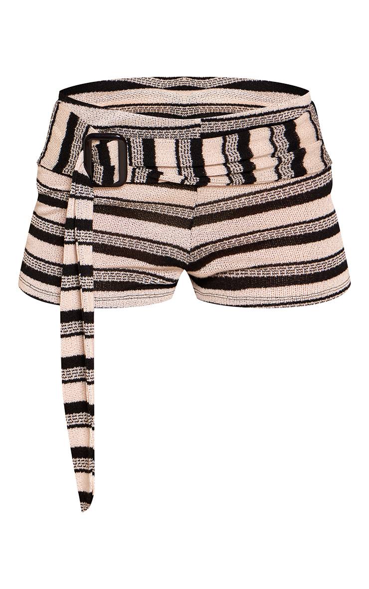 Noir Ensemble Short Taille Haute Coordonné À Détail Bandes Texturées