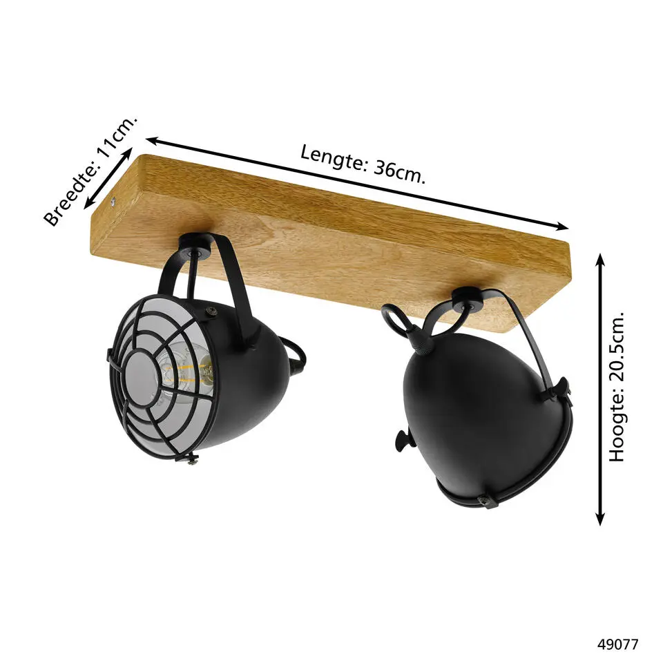 EGLOGatebeck-wand/plafondlamp-2-lichts-E14-hout/zwart