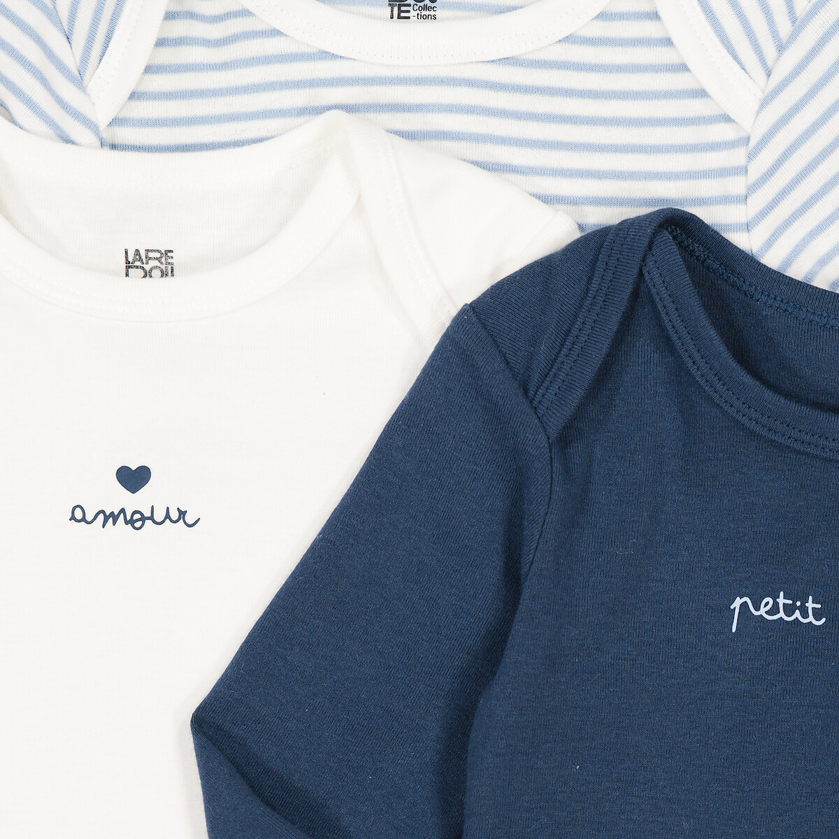 COLEÇÃO LA REDOUTE<br>Conjunto de 3 bodies de manga comprida para recém-nascidos