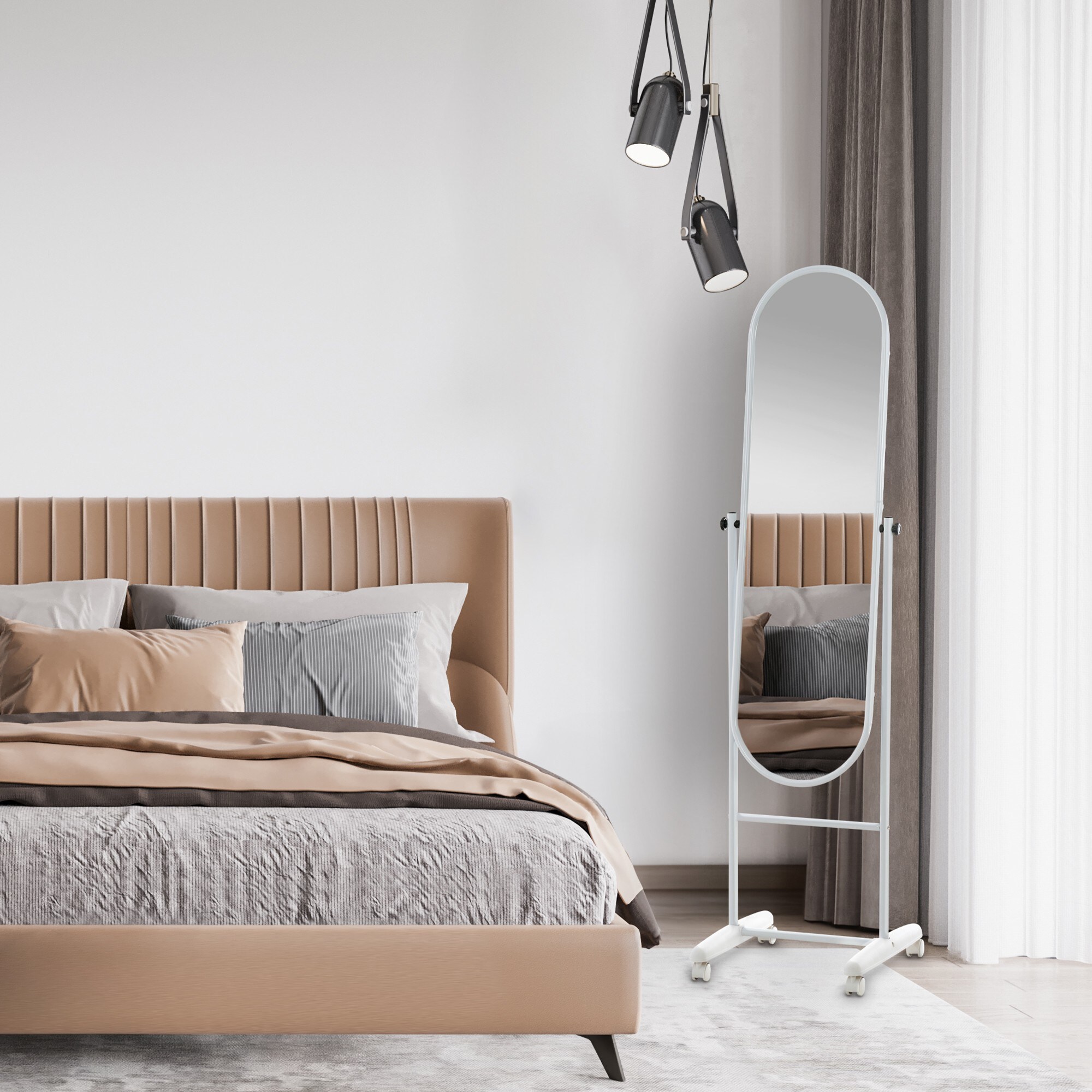 CLP Standspiegel Nane Oval I Stehspiegel 155x40 cm I Für Wohnzimmer Oder Schlafzimmer I Neigbar, 360° Drehbar I Ganzkörperspiegel Mit Rollen
