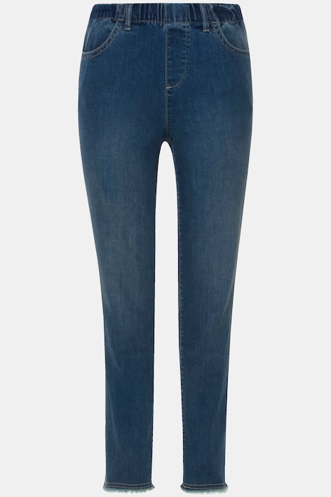 7/8-Slimhose, schmale Passform, 4-Pocket, Fransensaum, mit recyceltem Polyester