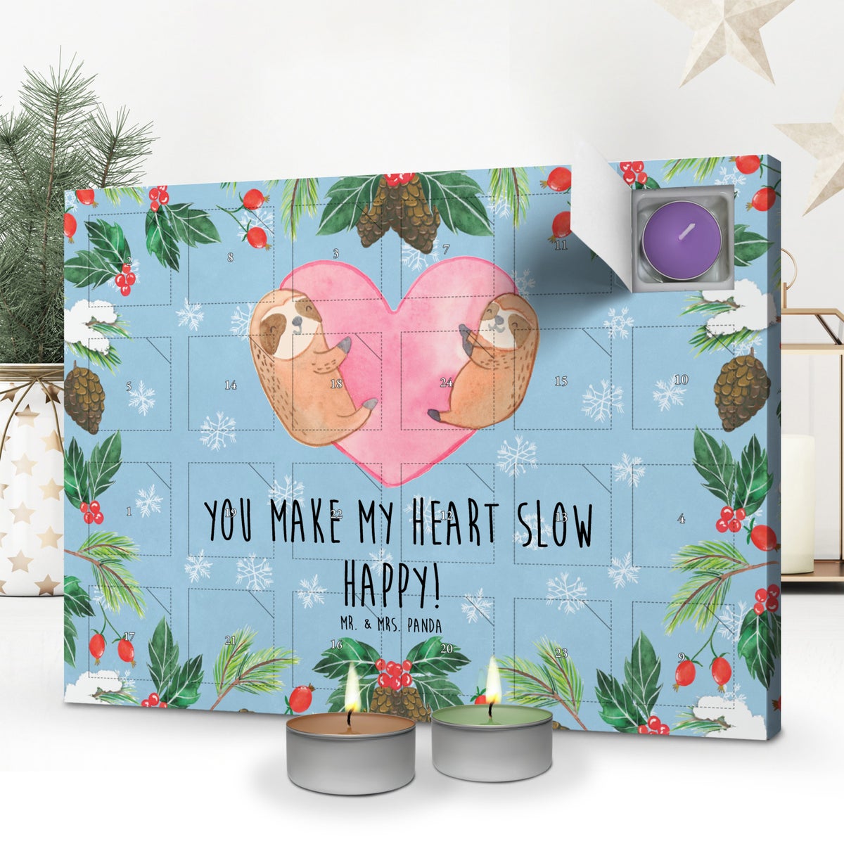 Mr. & Mrs. Panda Geurkaars Adventskalender Luiaards Hart - Pastelblauw