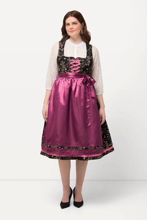 Dirndl, Blüten, Pailletten, Carree-Ausschnitt, ärmellos