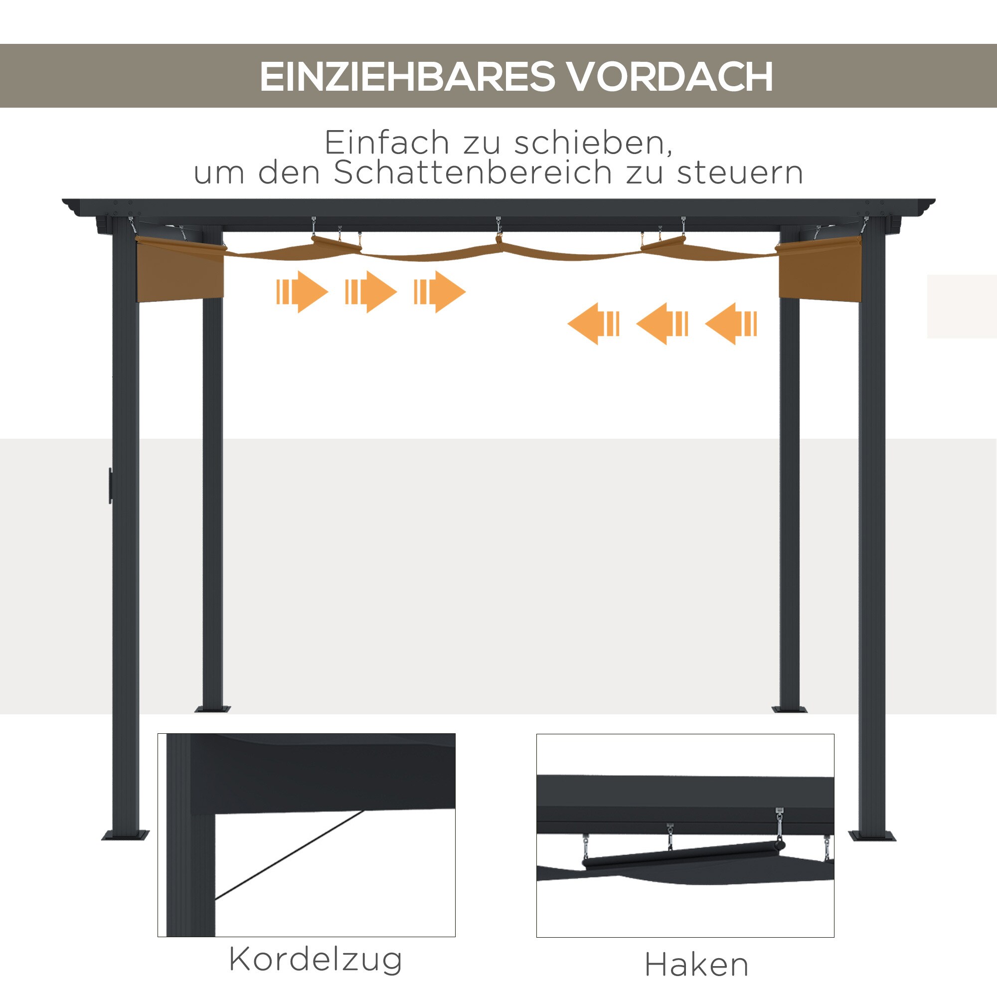 Outsunny Pergola mit verstellbarem Stoffdach grau 295L x 295B x 216H cm
