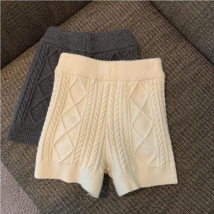 Auboi - Kabelgebreide shorts met trekkoordtaille