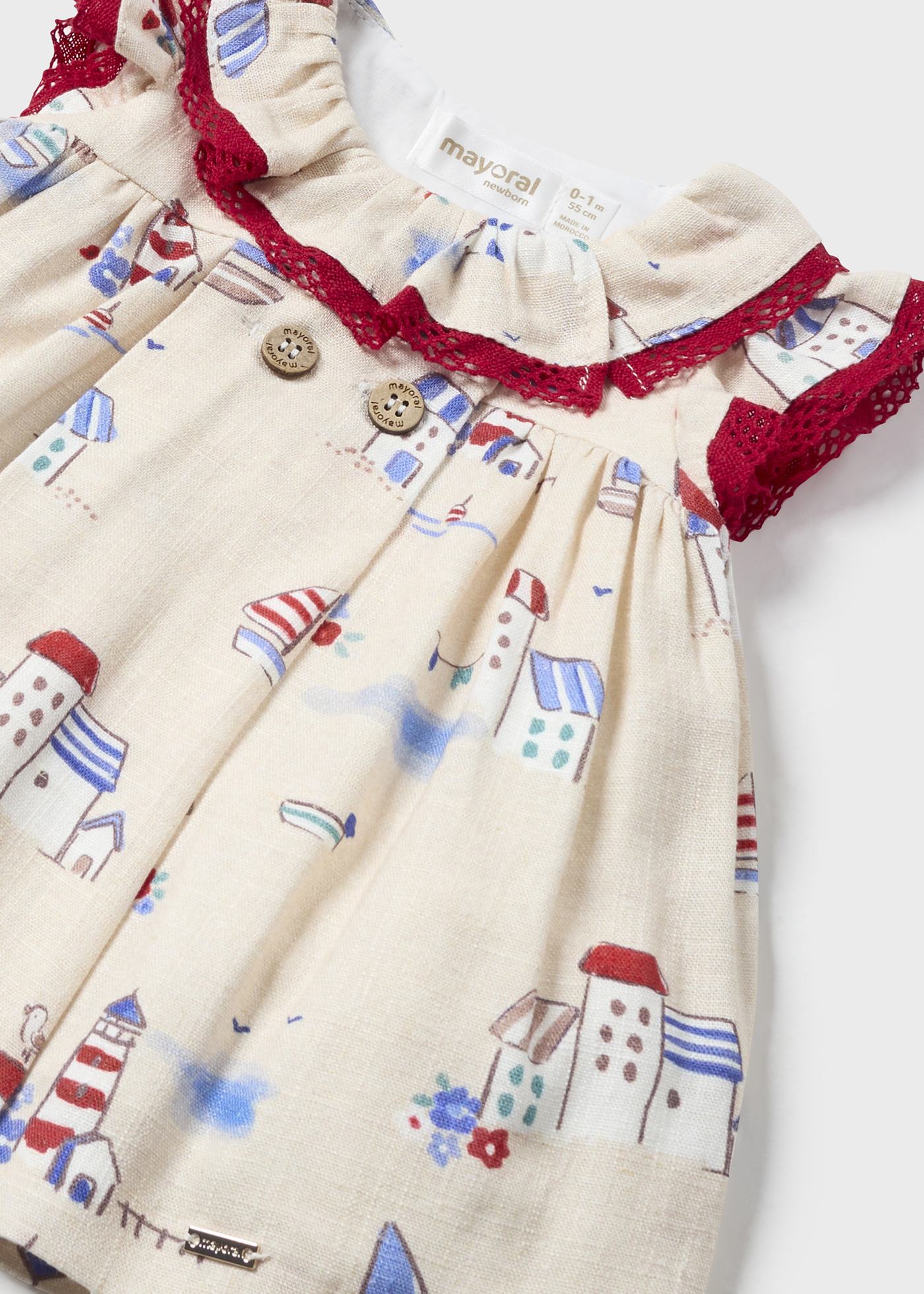 Vestido-capa de fralda Capri para recém-nascido com estampa de linho