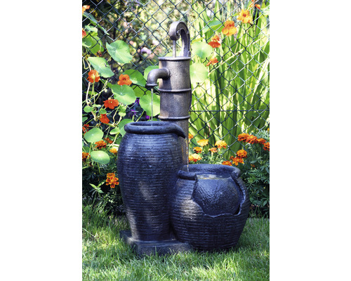Tuinfontein met pomp, 47,5 x 38,5 x 84 cm, kunststeen, grijs