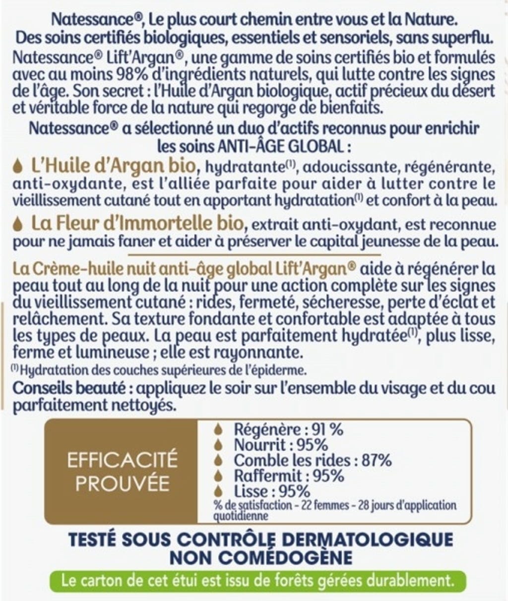 Natessance  Lift'Argan Anti-Aging Creme-Öl Nacht, 50 ml
