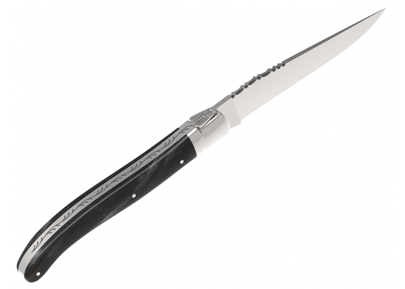 Couteau Laguiole avec un manche en corne brune et 1 mitre en acier inoxydable