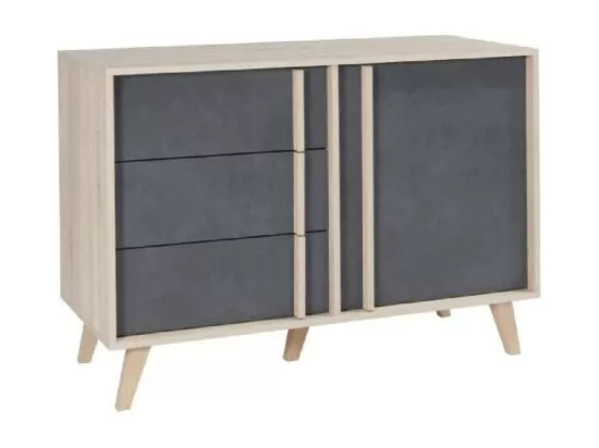 Buffet ENFILADE bahut petit modèle MALMO chêne clair et gris béton