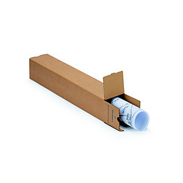 Tube d'expédition carré avec fermeture adhésive en carton simple cannelure brun - Diam. Int.105 x L.700 mm - Lot de 10