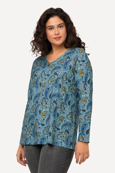 T-Shirt, Paisleymuster, V-Ausschnitt, Langarm