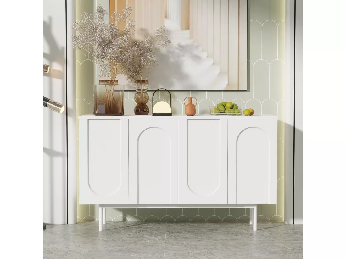 Buffet moderne avec 4 portes - 140 x 42 x 80 cm - bois MDF - coloris blanc