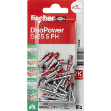 Fischer Universeelplug DuoPower 5x25mm met bolkopschroef 18 stuks
